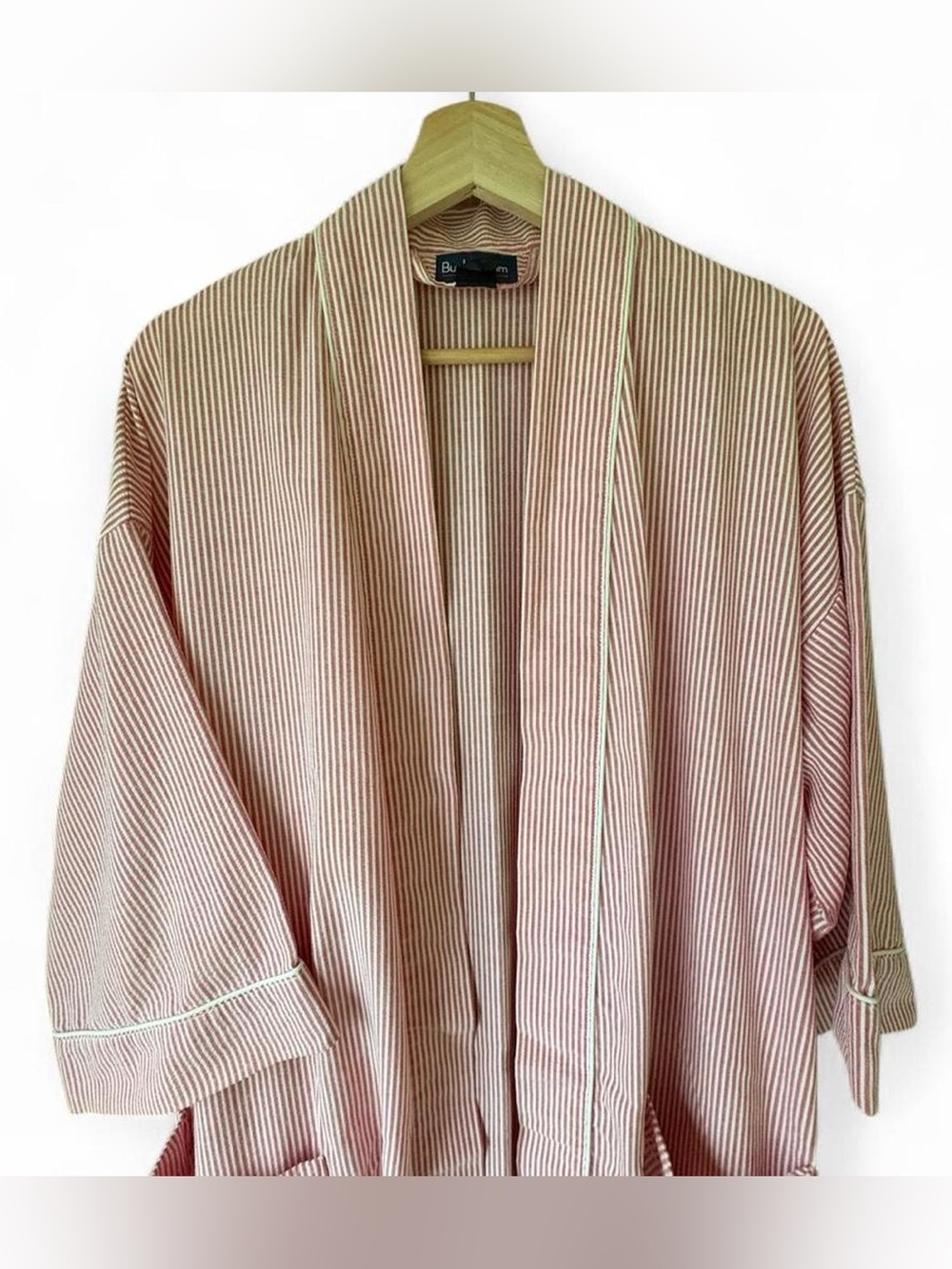 Men’s Buckingham Seersucker Robe One Size Red White Striped Pajamas Sleepwear